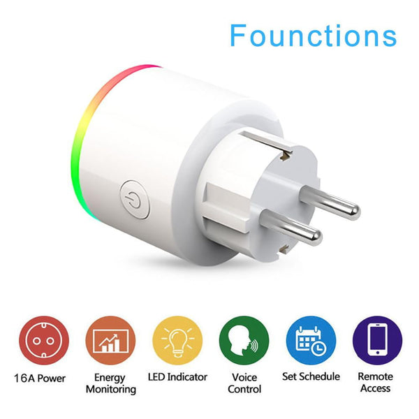 16A EU RGB wifi wireless Smart Plug socket outlet with Power Monitor, Works with Google Home Alexa - My Cool Collection